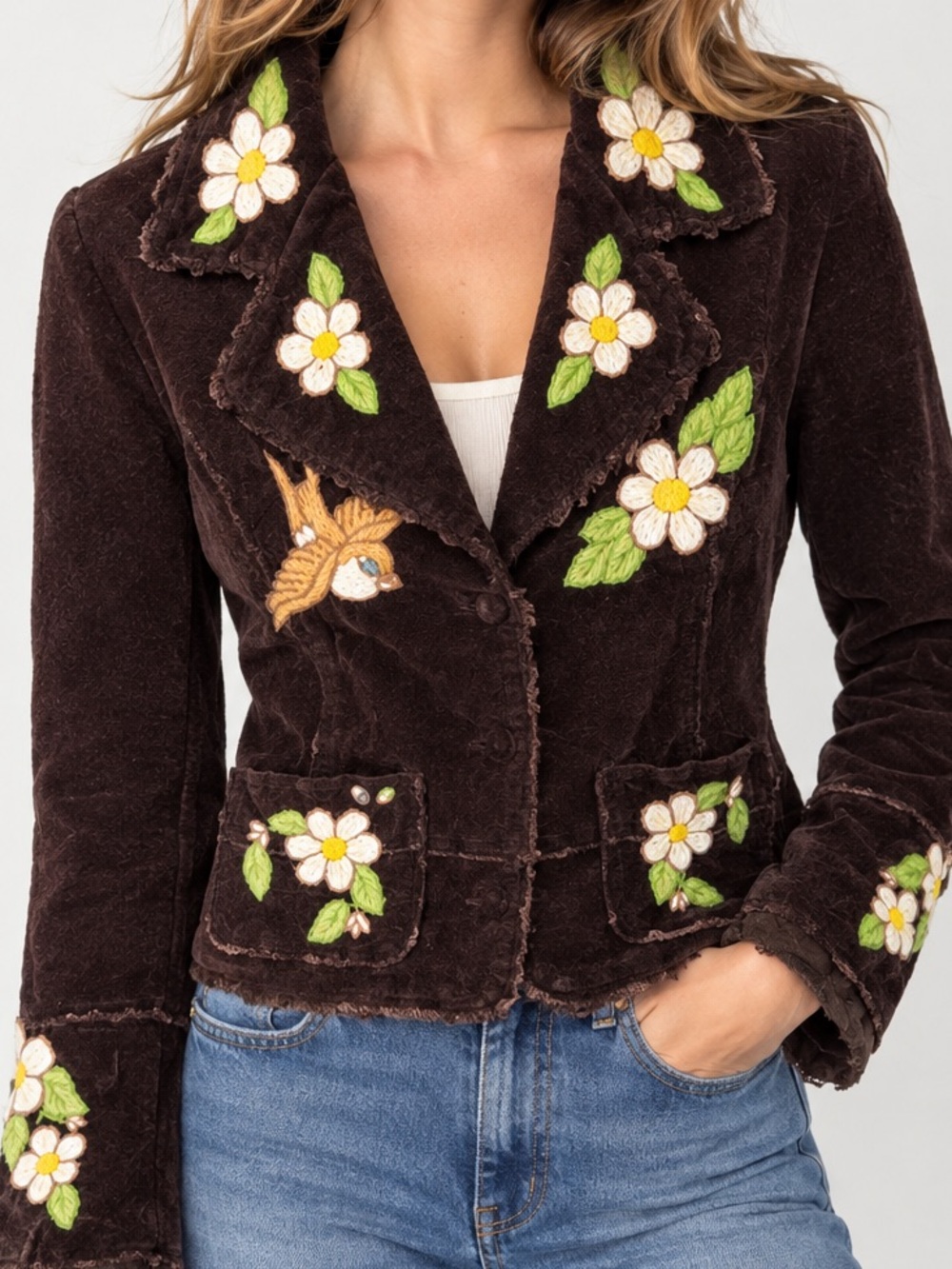 Vintage Johnny Was Joystick Hand-Embroidered Velvet Jacket Size L